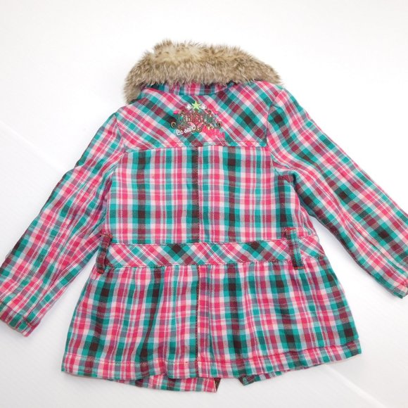 Gagou Tagou Girls 18 Months Plaid Jacket Fur Trim - Picture 8 of 11